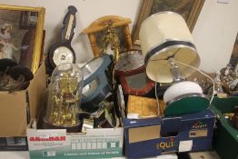 TWO TRAYS OF ASSORTED CLOCKS, A LAMP ETC (TRAYS NOT INCLUDED),br.