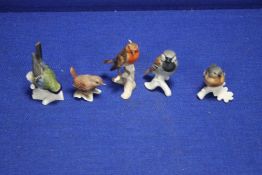 FIVE GOEBEL BIRD ORNAMENTS