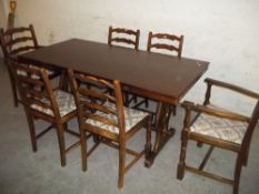 A DARK OAK TUDOR DINING SET A/F
