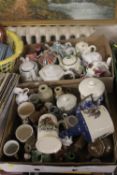 A TRAY OF CERAMIC TEAPOTS AND Q QUANTITY OF ASSORTED CERAMICS (TRAY NOT INCLUDED)