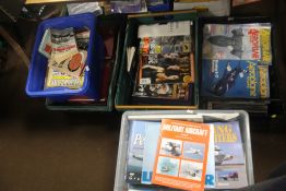 FIVE TRAYS OF ASSORTED BOOKS AND MAGAZINES MAINLY AIRCRAFTS (TRAYS NOT INCLUDED),br.