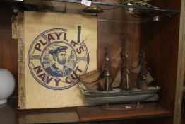 A VINTAGE PLAYERS NAVY CUT BOX A/F TOGETHER WITH A MODEL SHIP