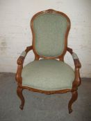 A ROCOCO STYLE BEDROOM CHAIR,br.ConditionReport:REPAIRED LEG,br.