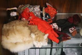 A COLLECTION OF CONTINENTAL STYLE DOLLS AND ,FREDDIE THE SHIP WRECKED CAT,