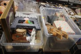 TWO TRAYS OF COLLECTABLES AND SUNDRIES TO INCLUDEAN EASEL, CLOCKS ETC (TRAY NOT INCLUDED)