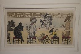 A MOUNTED PRINT DEPICTING DOGS