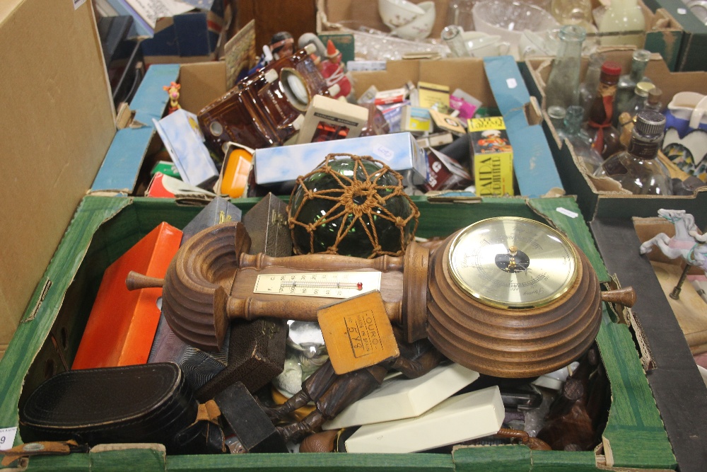 TWO TRAYS OF COLLECTABLE,S AND METALWARE TO INCLUDE MATCHBOXES, A BAROMETER ETC (TRAYS NOT