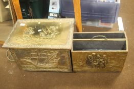 A BRASS COAL BOX AND A LETTER RACK