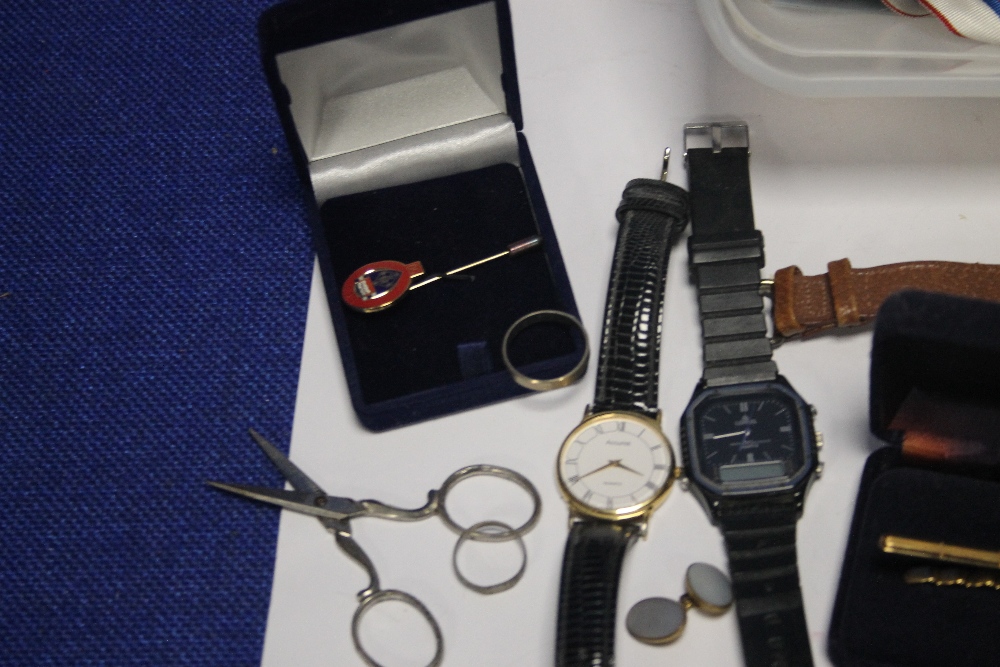 A BOX OF ASSORTED COSTUME JEWELLERY, WRIST WATCHES, CUFF LINKS ETC - Image 2 of 4