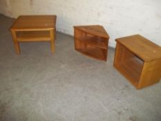 THREE ITEMS TO INCLUDE A MODERN OAK TABLE AN ASH UNIT AND AN ASH CORNER SHELF