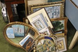 A QUANTITY OF ASSORTED PICTURES, PRINTS AND A MIRROR
