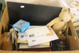 A TRAY OF COLLECTABLES TO INCLUDE STAMPS (TRAYS NOT INCLUDED)