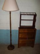 A WALL SHELF, A GLAZED BOOKSHELF AND A FLOOR STANDING STANDARD LAMP (3 ITEMS INCLUDED)