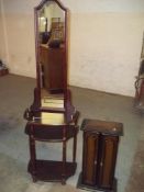 A MODERN HALL MIRROR STAND AND A SMALL STORAGE CUPBOARD