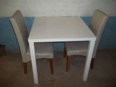 A MODERN KITCHEN TABLE AND 2 FAUX LEATHER CHAIRS