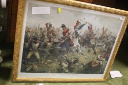 A FRAMED AND GLAZED PRINT TITLED ,SERGEANT EWART OF THE SCOTS GREYS CAPTURING THE EAGLE,