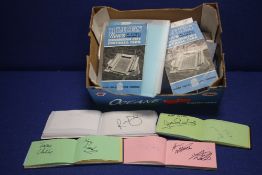 A BOX OF ASSORTED EPHEMERA TO INCLUDE AUTOGRAPHS, EPHEMERA, FOOTBALL PROGRAMMES ETC