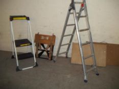 FOUR ITEMS TO INCLUDE A BLACK AND DECKER WORKMATE 2 SETS OF COMBINATION LADDERS AND 2 PASTE TABLES