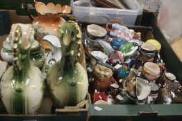 A TRAY OF TOBY JUGS TOGETHER WITH A TRAY OF VASES AND BASINS (TRAY NOT INCLUDED)