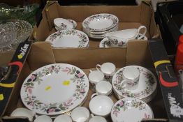 TWO TRAYS OF WEDGEWOOD HATHAWAY GOLD TEA AND DINNERWARE (TRAY NOT INCLUDED)
