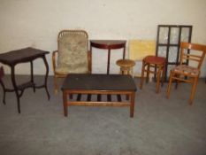 A SELECTION OF 9 ITEMS TO INCLUDE A RETRO STOOL, A CHAIR, EDWARDIAN SIDE TABLE ETC