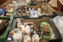 TWO TRAYS OF CERAMICS AND GLASSWARE TO INCLUDE VINTAGE GLASS BOTTLES (TRAYS NOT INCLUDED),br.