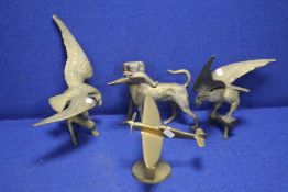 TWO BRASS BIRDS ALONG WITH A DOG AND A PLANE