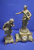 ANTIQUE L AND F MOREAU 2 PIECE SET IN MARBLE AND SPELTER ,SEASONS, STATUE ON MARBLE STAND IN VERY