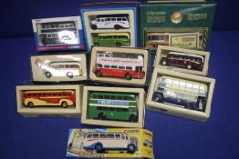 A COLLECTION OF 10 BOXED CORGI BUSES TO INCLUDE BURLINGTON TRAMWAYS,br.