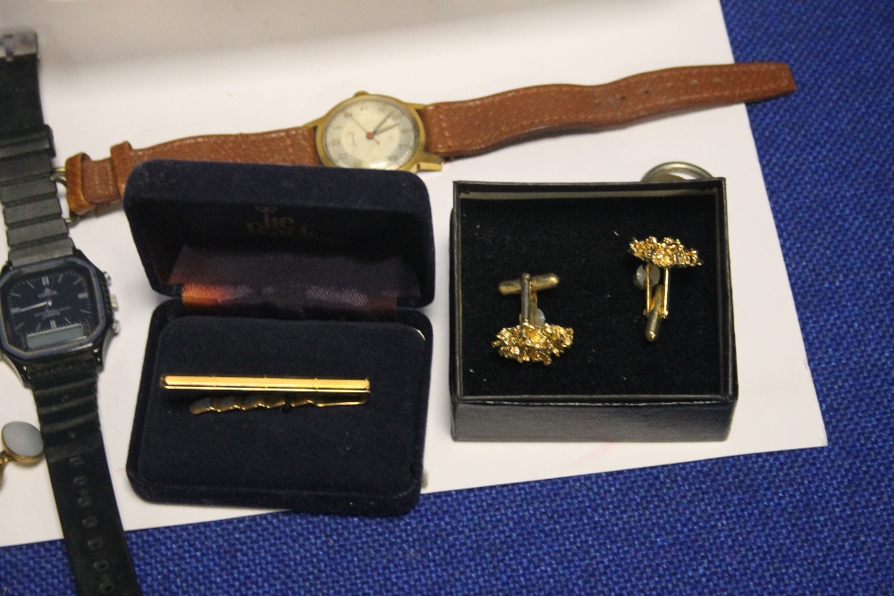 A BOX OF ASSORTED COSTUME JEWELLERY, WRIST WATCHES, CUFF LINKS ETC - Image 3 of 4