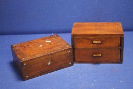 A VINTAGE WRITING BOX TOGETHER WITH A MINIATURE 2 DRAW CHEST