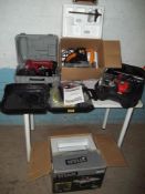 A SELECTION OF BOXED POWER HAND TOOLS TO INCLUDE CORDLESS SAW, A TILE CUTTER, AN AGRICULTURE SAW,