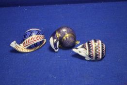 THREE ROYAL CROWN DERBY PAPERWEIGHTS