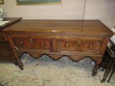 A 19TH CENTURY TWO DRAWER DRESSER OF SMALL PROPORTIONS W-142 CM