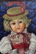 A FRAMED H WILLS OIL ON BOARD DEPICTING A YOUNG GIRL / DOLL