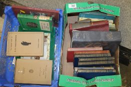 TWO SMALL TRAYS OF ASSORTED ANTIQUE AD VINTAGE BOOKS TO INCLUDE 'A SHROPSHIRE LAD' BY A E HOUSMAN