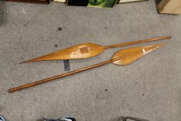 A LARGE PAIR OF WEST AFRICAN TRIBAL ART NIGERIAN / BENIN WOODEN CANOE PADDLES