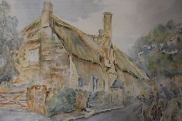 A FRAMED AND GLAZED LANDSCAPE WATERCOLOUR, TOGETHER WITH A SIGNED PRINT ETC (3)