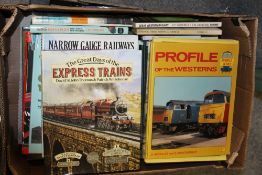 THREE LARGE TRAYS OF HARDBACK BOOKS ON STEAM, TRAINS AND RAILWAY