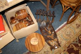 A LARGE QUANTITY OF TREEN TO INCLUDE A DISPLAY TRIBAL MASK ETC