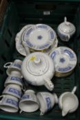 A TRAY OF COALPORT BLUE AND WHITE TEAWARE