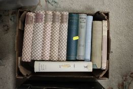 FOUR SMALL TRAYS OF ASSORTED BOOKS TO INCLUDE A SELECTION OF BOSWELLS LIFE OF JOHNSON