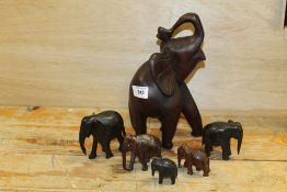 SIX EAST AFRICAN CARVED WOODEN ELEPHANTS