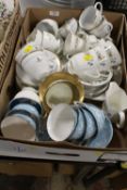 A TRAY OF ASSORTED CHINA TO INCLUDE ROYAL DOULTON PASTORAL, ROYAL DOULTON ALEXANDRIA ETC