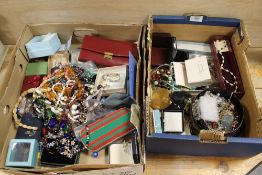 TWO TRAYS OF ASSORTED COSTUME JEWELLERY TO INCLUDE BEADS. NECKLACES ETC