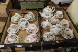 TWO TRAYS OF ROYAL ALBERT FLOWERS OF THE MONTH PATTERN TEAWARE TO INC CUPS AND SAUCERS, TRIOS AND