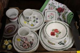 A TRAY OF PORTMEIRION ETC TO INC PLATES. BOWLS AND MUGS