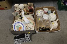 TWO TRAYS OF CERAMICS AND GLASS TO INC A MOUSTACHE MUG