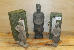 THREE CHINESE CLAY MODELS OF WARRIORS