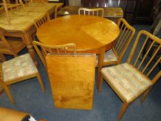 A RETRO EXTENDING DINING TABLE AND SIX CHAIRS PROBABLY BY CARLSSON & REICKE